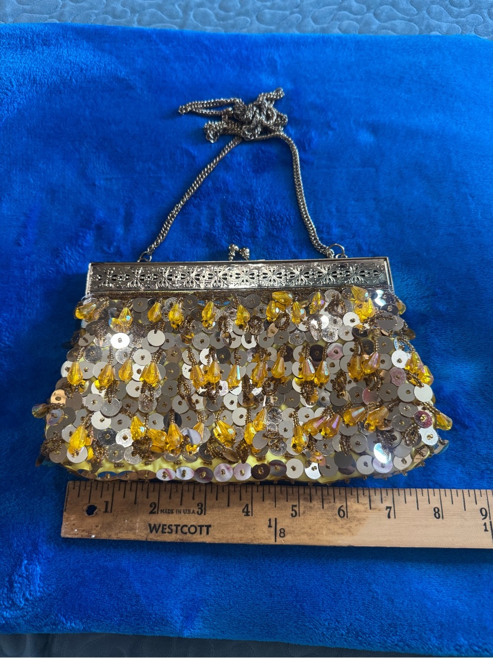 Vintage Yellow Sequin Beaded Evening Clutch - Picture 3 of 8